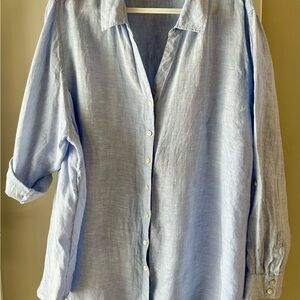 Sigrid Olsen Light Blue Button Down Linen Shirt